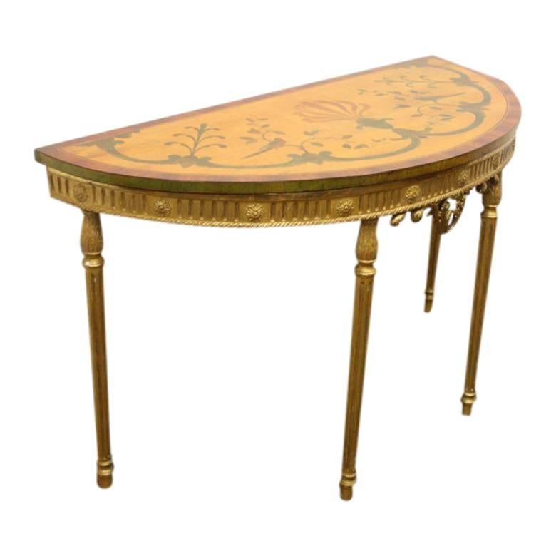 George III Adams Style Satinwood, Rosewood and Kingwood Inlaid Demilune Table For Sale