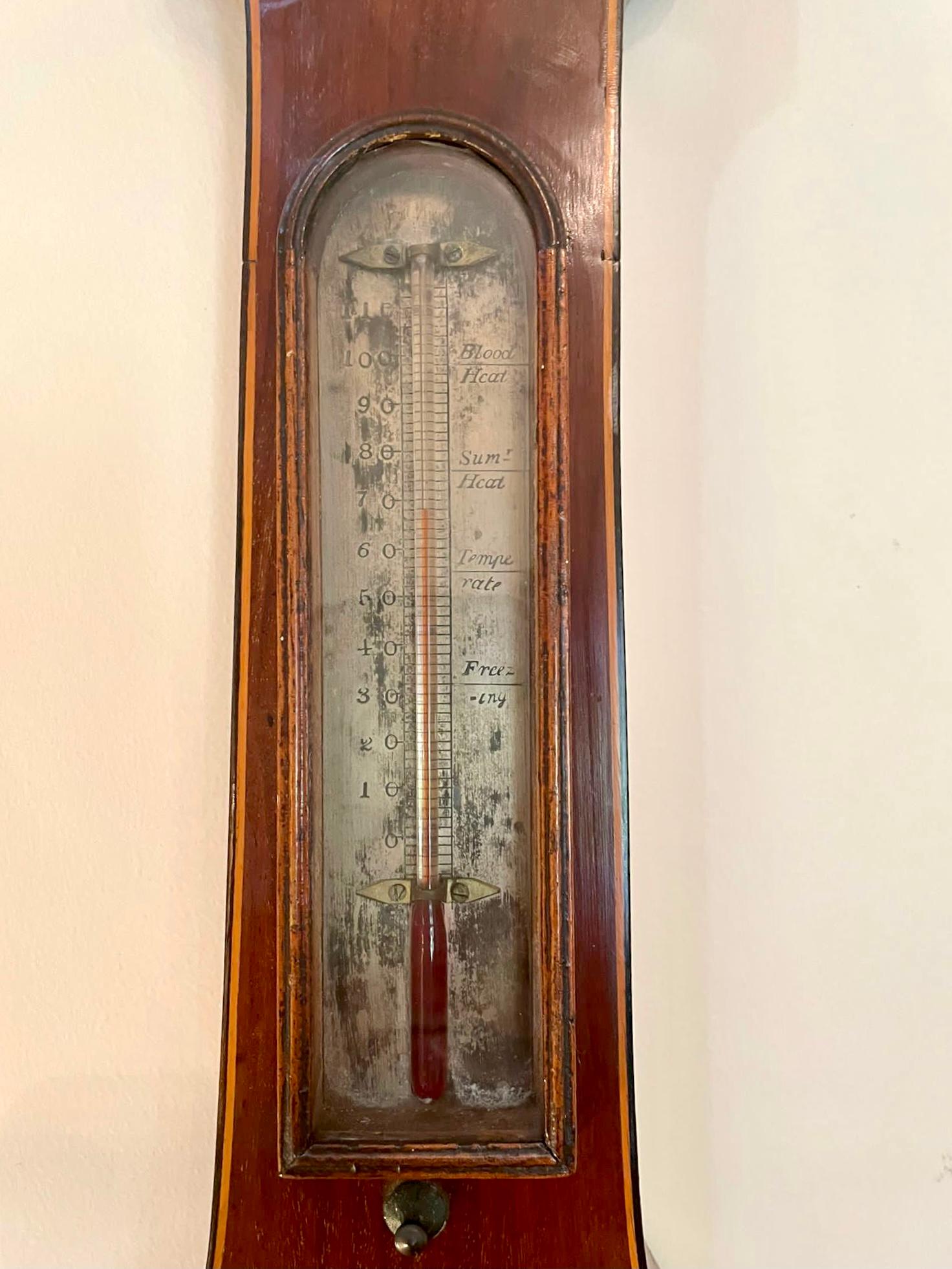 Antikes Banjo-Barometer aus Mahagoni, George III. im Angebot 3