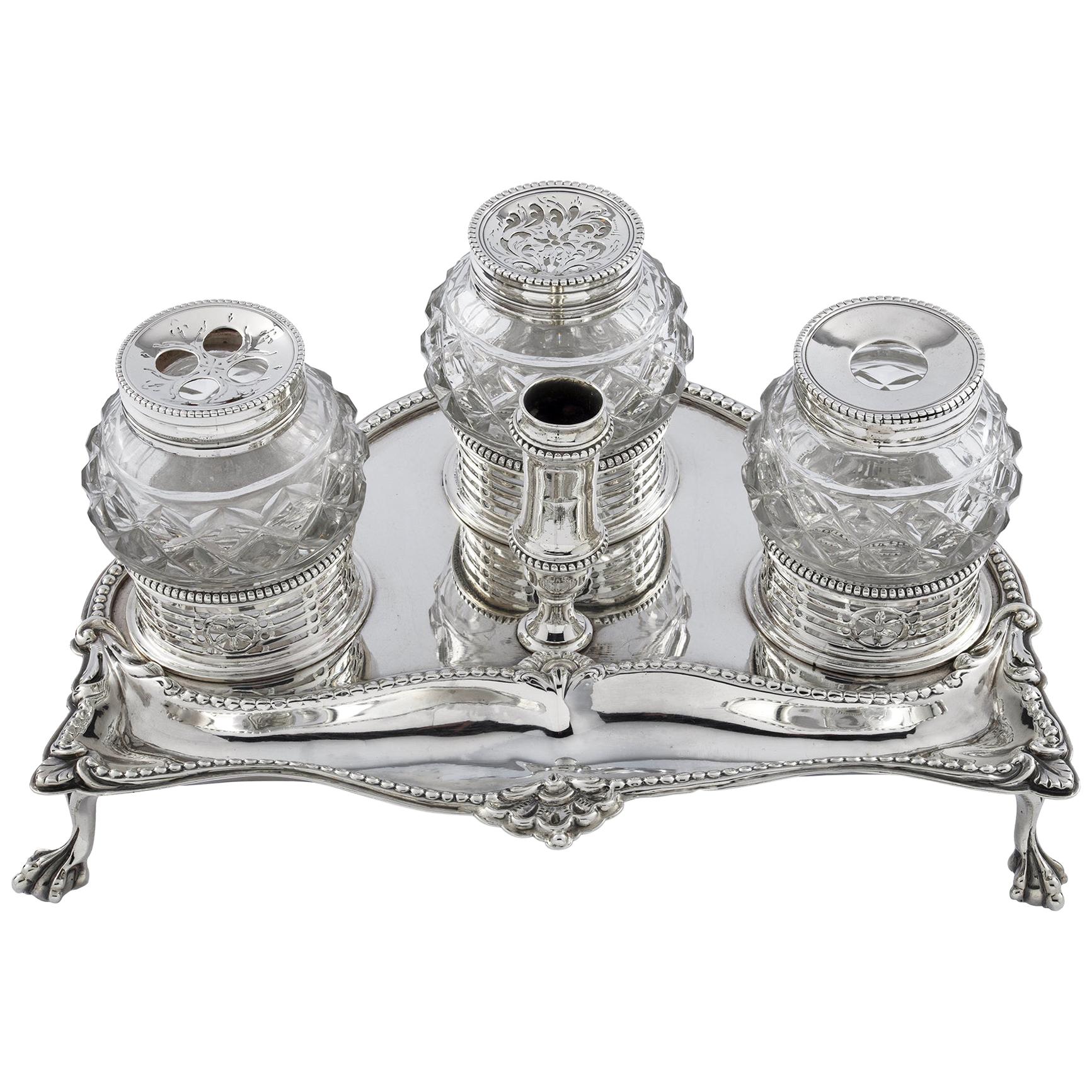 George III Antique Silver Ink Stand For Sale