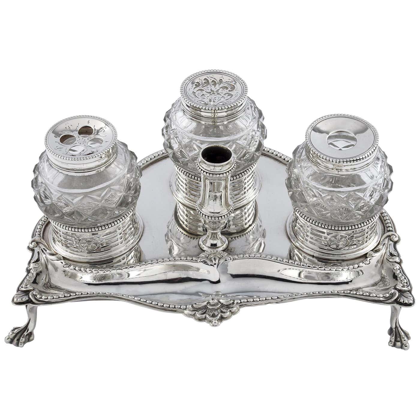George III Antique Silver Ink Stand For Sale at 1stDibs