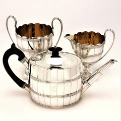 George III Antique Silver Three Piece Tea Set 1786-1787 Teapot, Cream Jug, Sugar