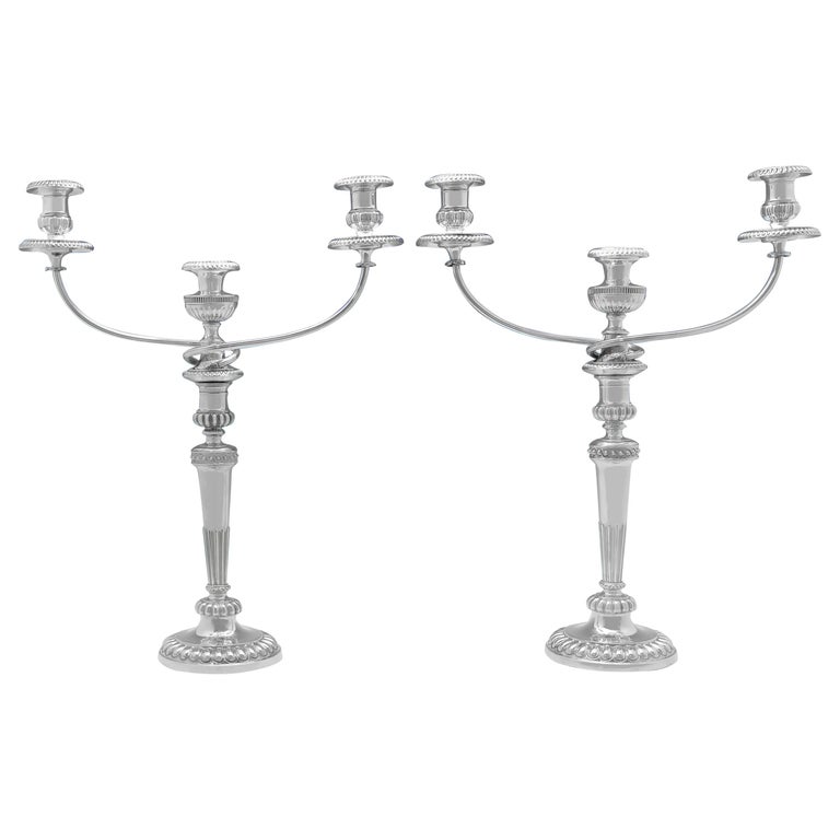 George III Antique Sterling Silver Pair of Candelabra from Sheffield, 1807-1808 For Sale