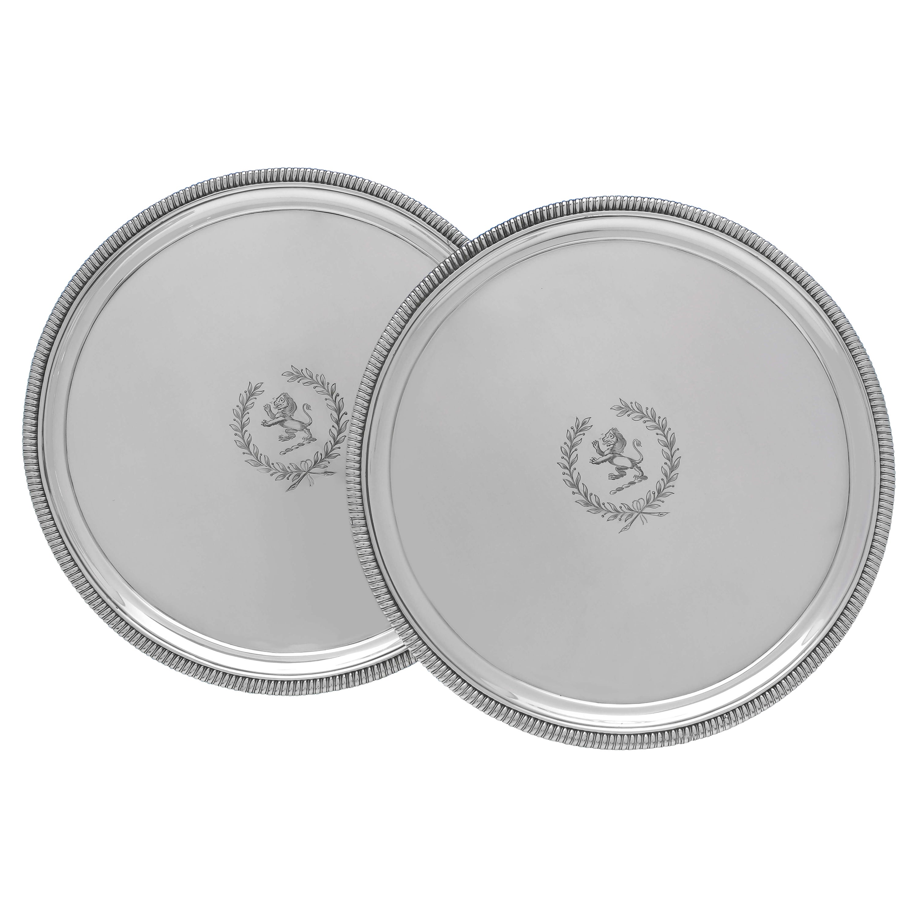 George III Antique Sterling Silver Pair of Salvers, Hannam & Crouch, 1801