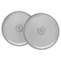George III Antique Sterling Silver Pair of Salvers, Hannam & Crouch, 1801