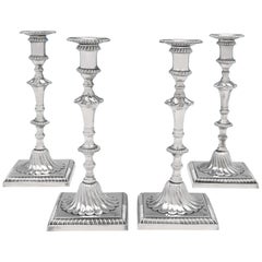 George III Antique Sterling Silver Set of Four Cast Candlesticks by John Cafe