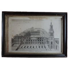 George III Architectural Print in Hogarth Frame Christ's Hospital City of London