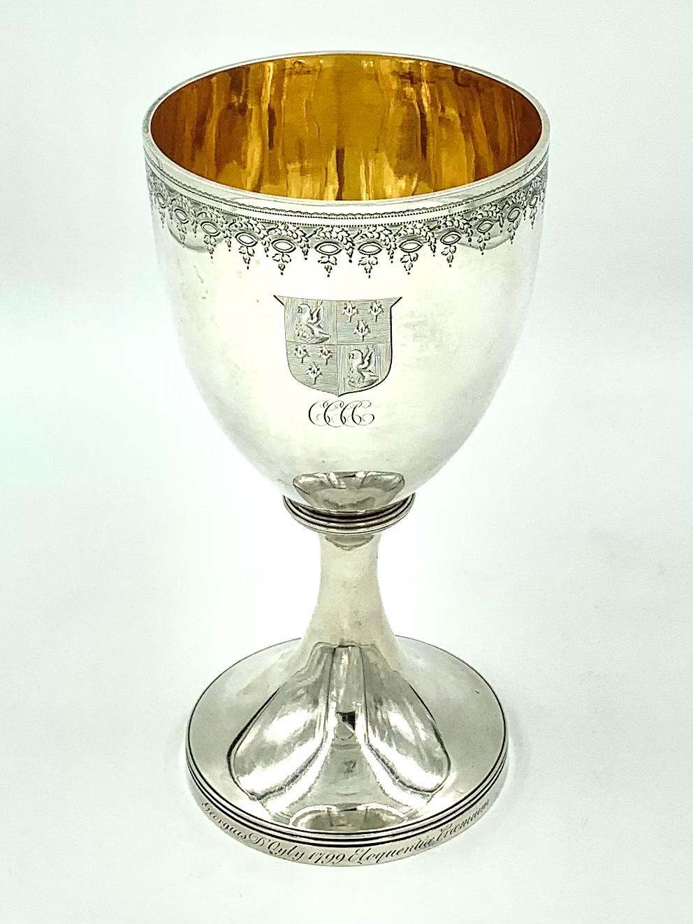 George III Armorial 18th Century English Sterling Silver Chalice John Emes, 1799 1