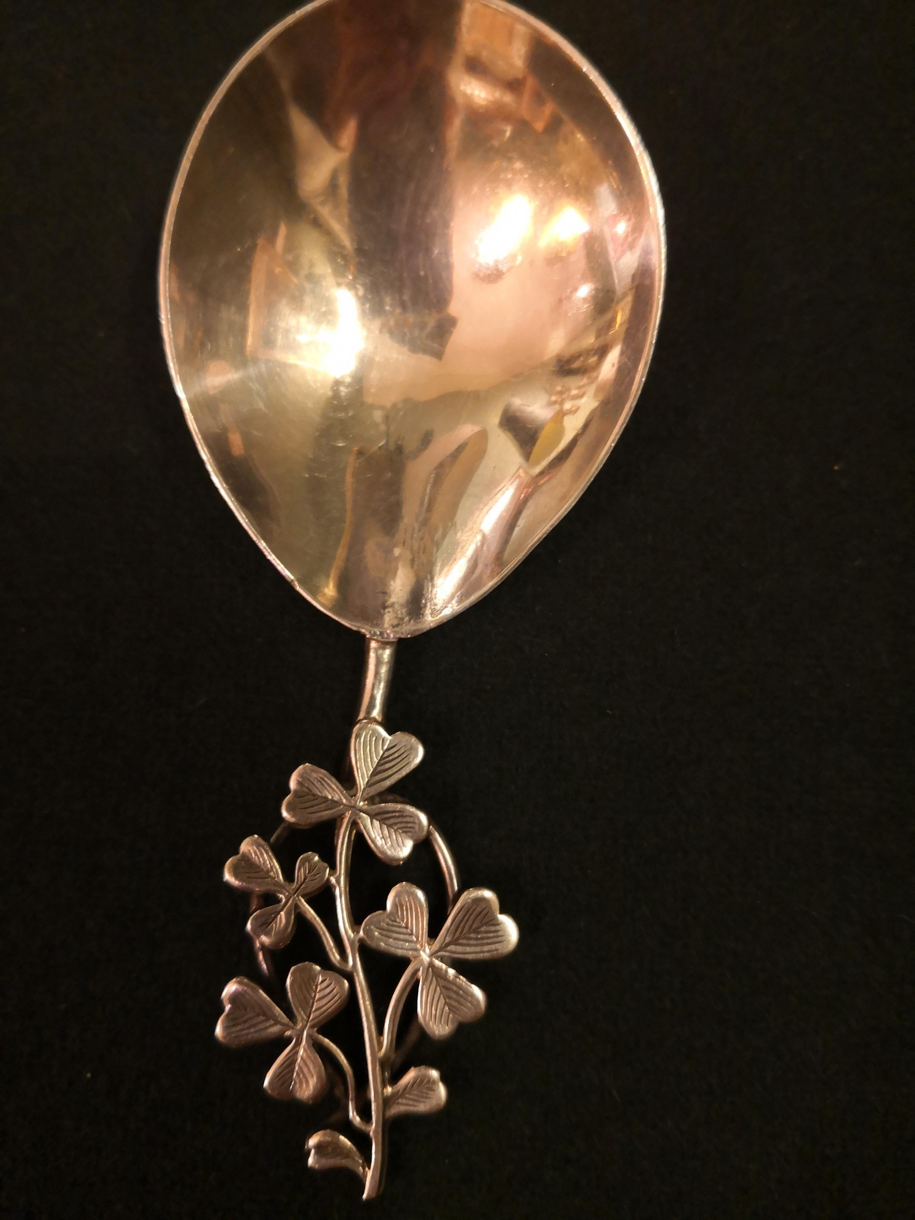 Arts and Crafts George III Arts & Crafts Chester Sterling Silver Candy Spoon Cloverleaf Handle