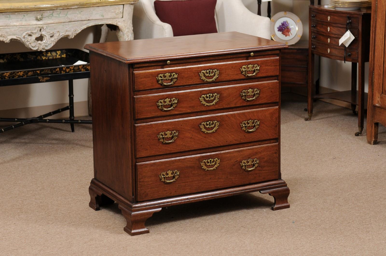 George III Bachelor’s Chest in Mahogany w/ Brushing Slide, 4 Graduating Drawers For Sale 9