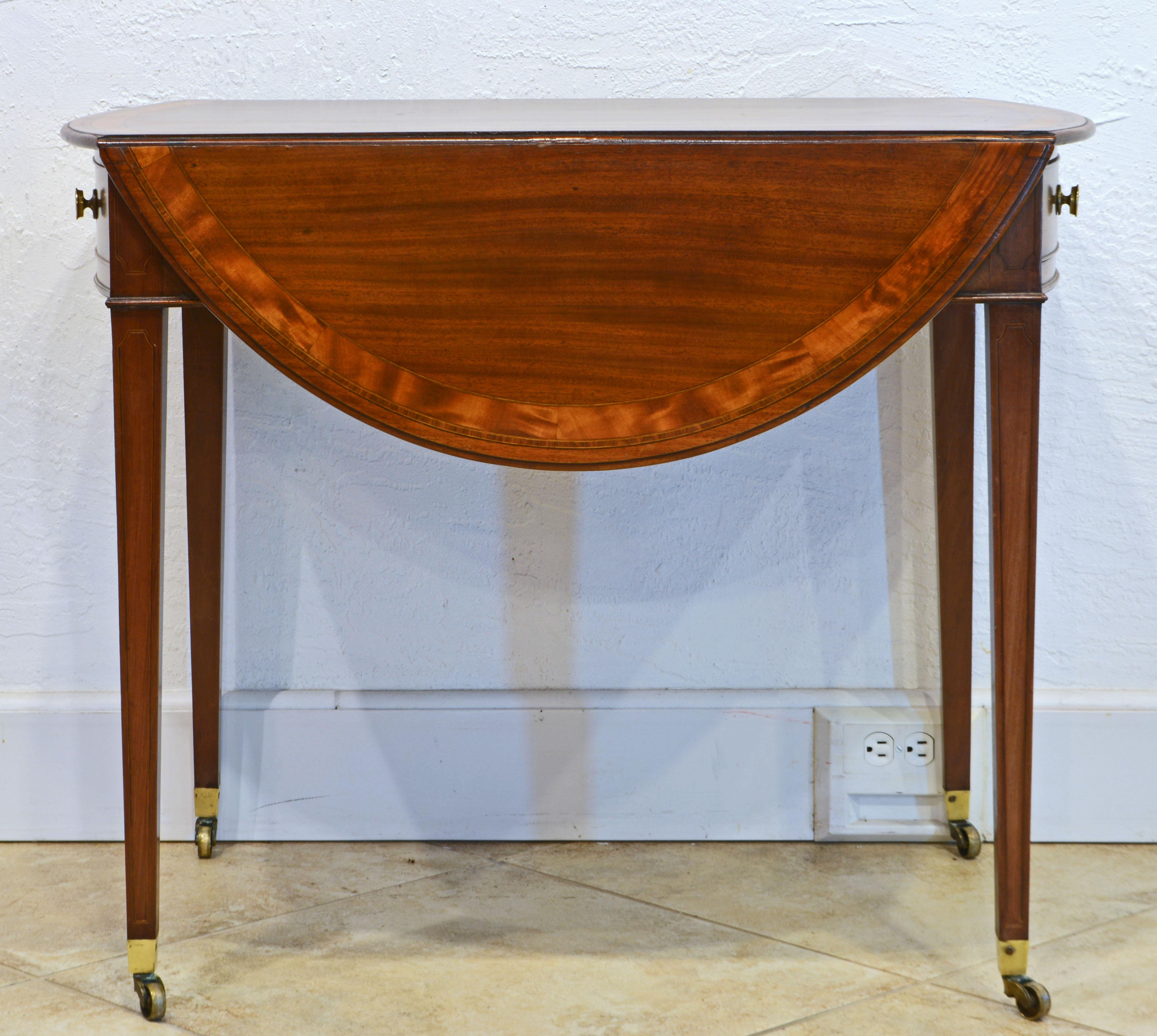 Brass George III Banded and Satinwood Inlaid Mahogany Pembroke Table, Circa 1830