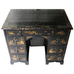 George III Black Japanned and Chinoiserie Decorated Kneehole Desk, circa 1790