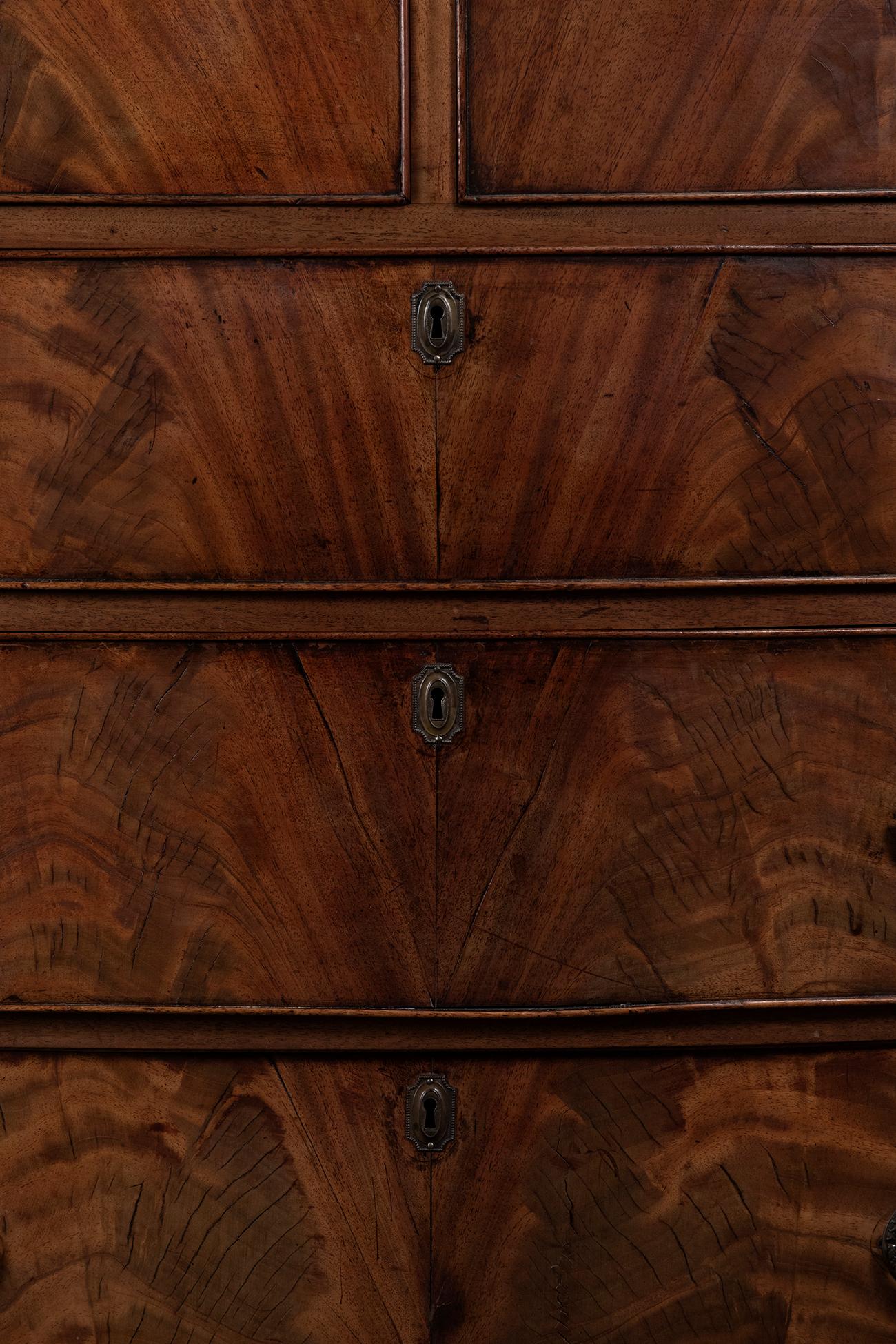 18th Century and Earlier George III Bow Fronted Flame Mahogany Chest, circa 1790