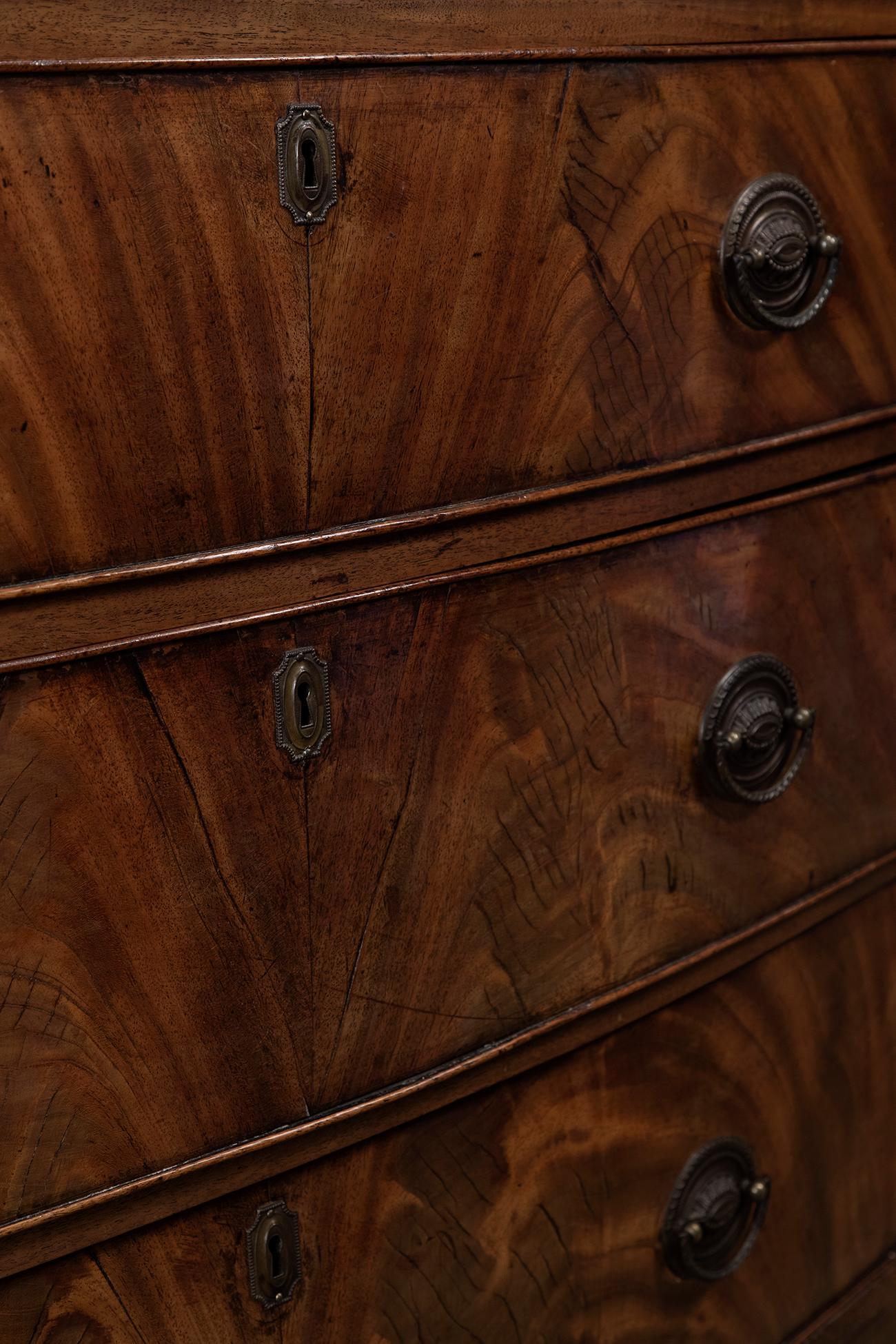 George III Bow Fronted Flame Mahogany Chest, circa 1790 1