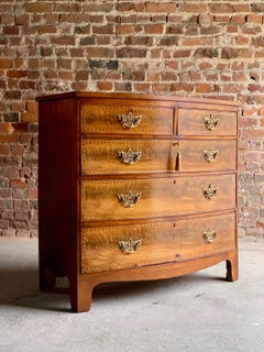 George III Bow Fronted Flamed Mahogany Chest of Drawers, 19th Century circa 1820