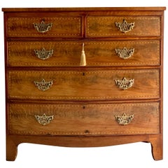 George III Bow Fronted Flamed Mahogany Chest of Drawers, 19th Century circa 1820