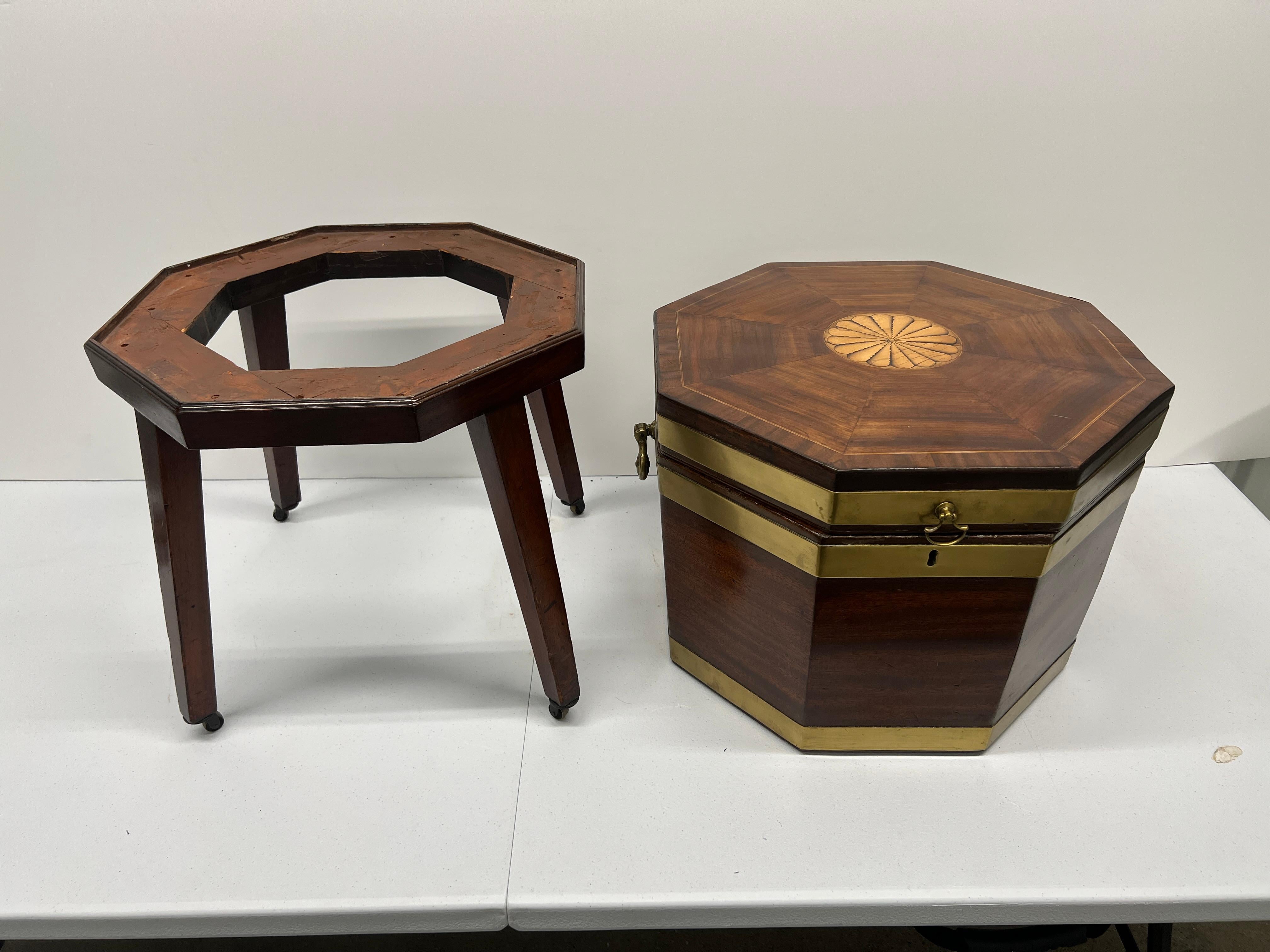 George III Brass Banded Mahogany Wine Cooler Cellarette W/ Liner & Fine Inlay 5