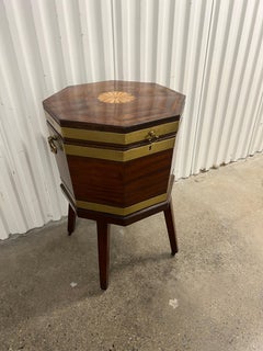 George III Brass Banded Mahogany Wine Cooler Cellarette W/ Liner & Fine Inlay