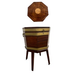 George III Brass Banded Mahogany Wine Cooler Cellarette W/ Liner & Fine Inlay