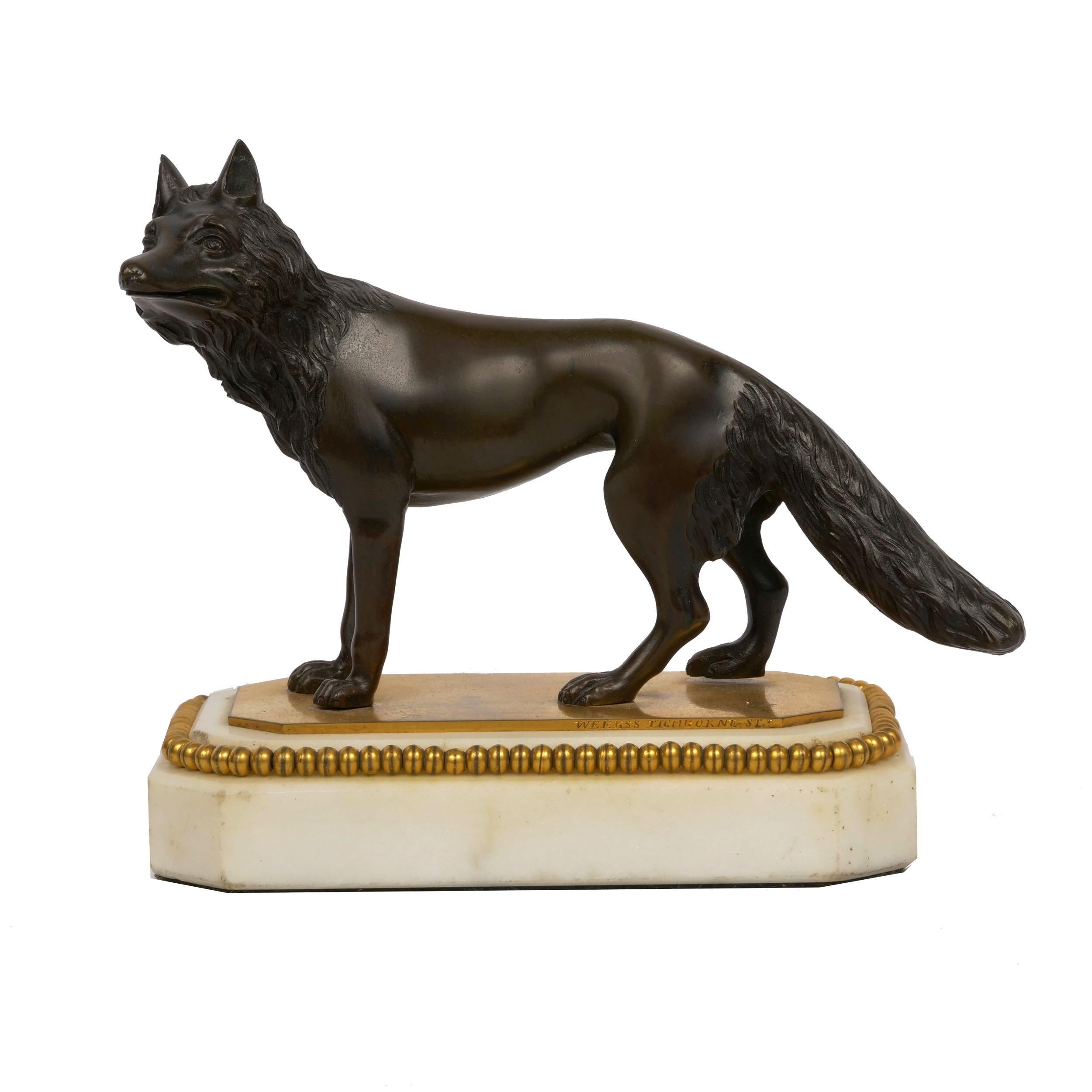 English George III Bronze Fox Sculpture Antique Paperweight by Thomas Weeks, London 