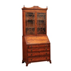 George III Bureau Bookcase with Architectural Pediment and Bracket Feet
