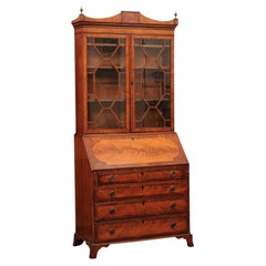 George III Bureau Bookcase with Architectural Pediment and Bracket Feet