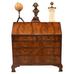 Antique George III Bureau Desk Flame Mahogany English Antiques