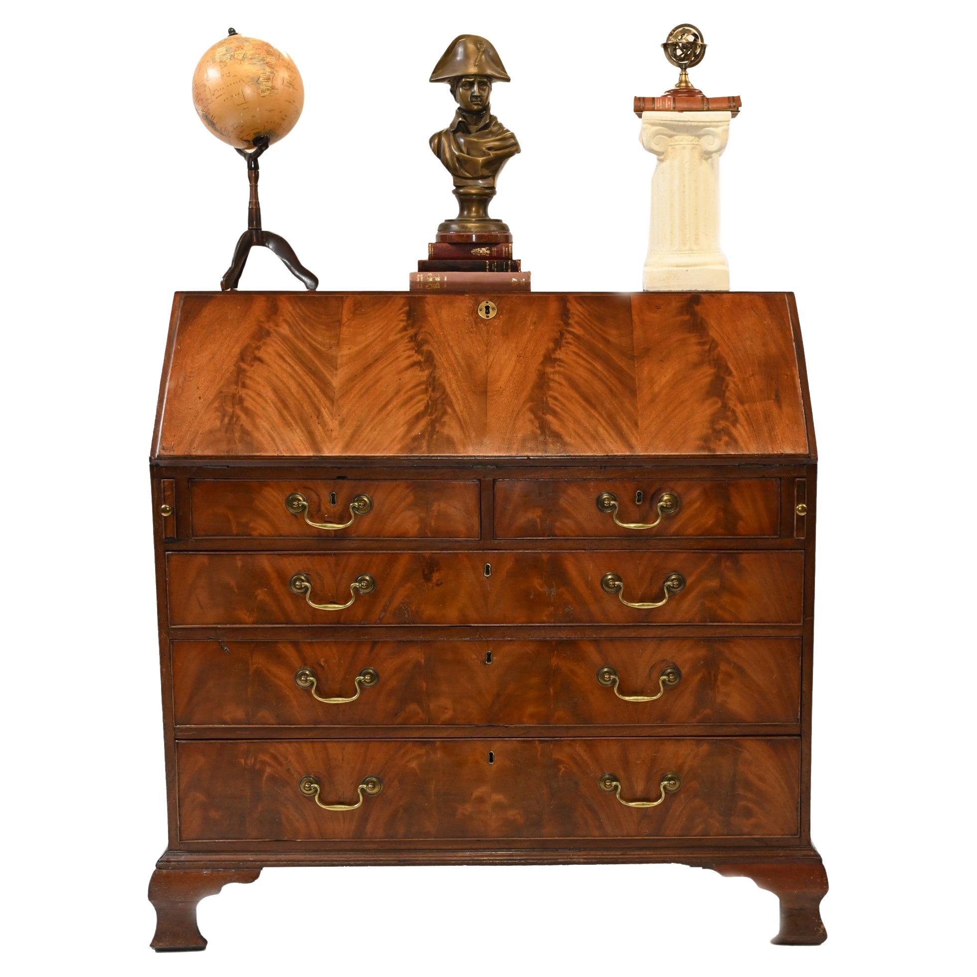 George III Bureau Desk Flame Mahogany English Antiques For Sale