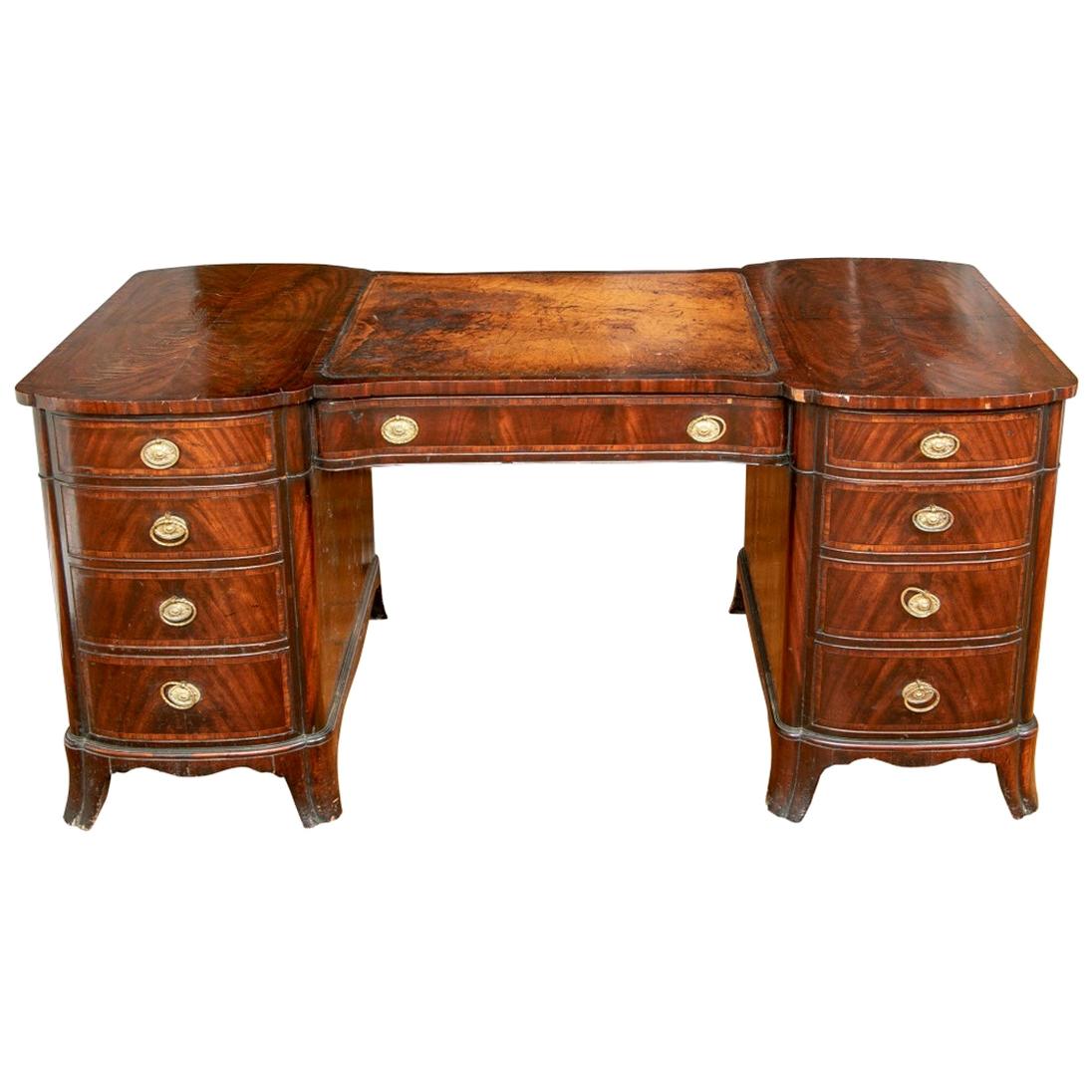 George III Burled Leather Top Desk