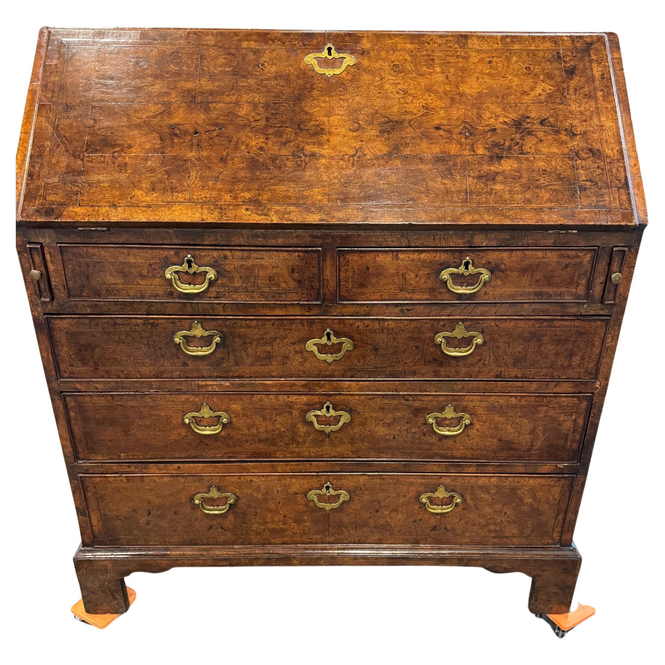 George III Burr Walnut Bureau Circa 1775 For Sale