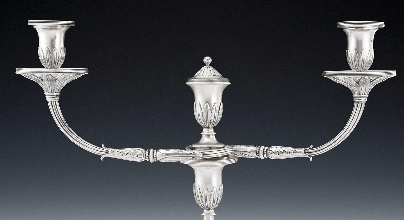 Silver George III Candelabrum Made in London by Edward Fernell in  1793 For Sale