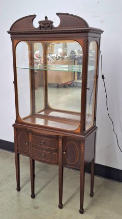 George III Carved Mahogany and Satinwood Inlaid Petite Mirrored Display Cabinet