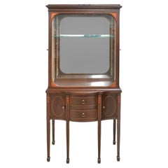 George III Carved Mahogany and Satinwood Inlaid Petite Mirrored Display Cabinet