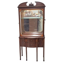 George III Carved Mahogany and Satinwood Inlaid Petite Mirrored Display Cabinet