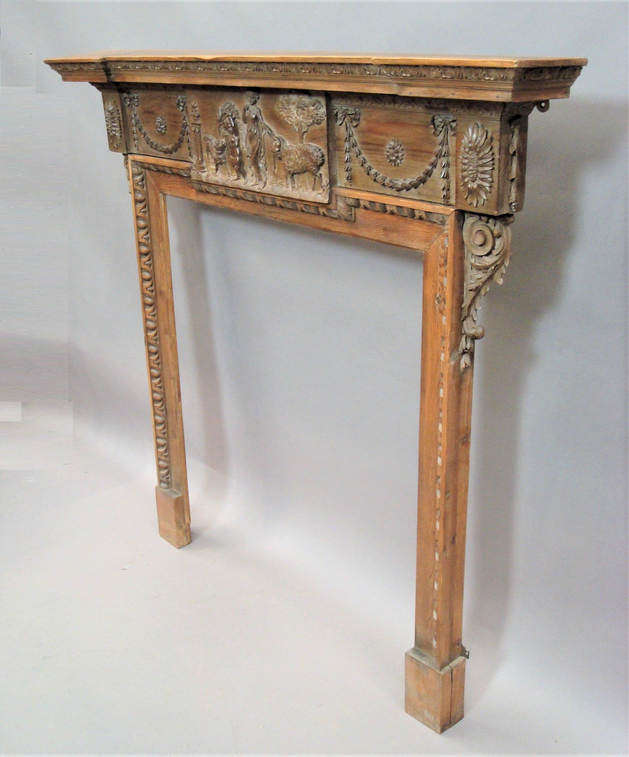 English George III Carved Pine Chimney Piece / Fire Surround