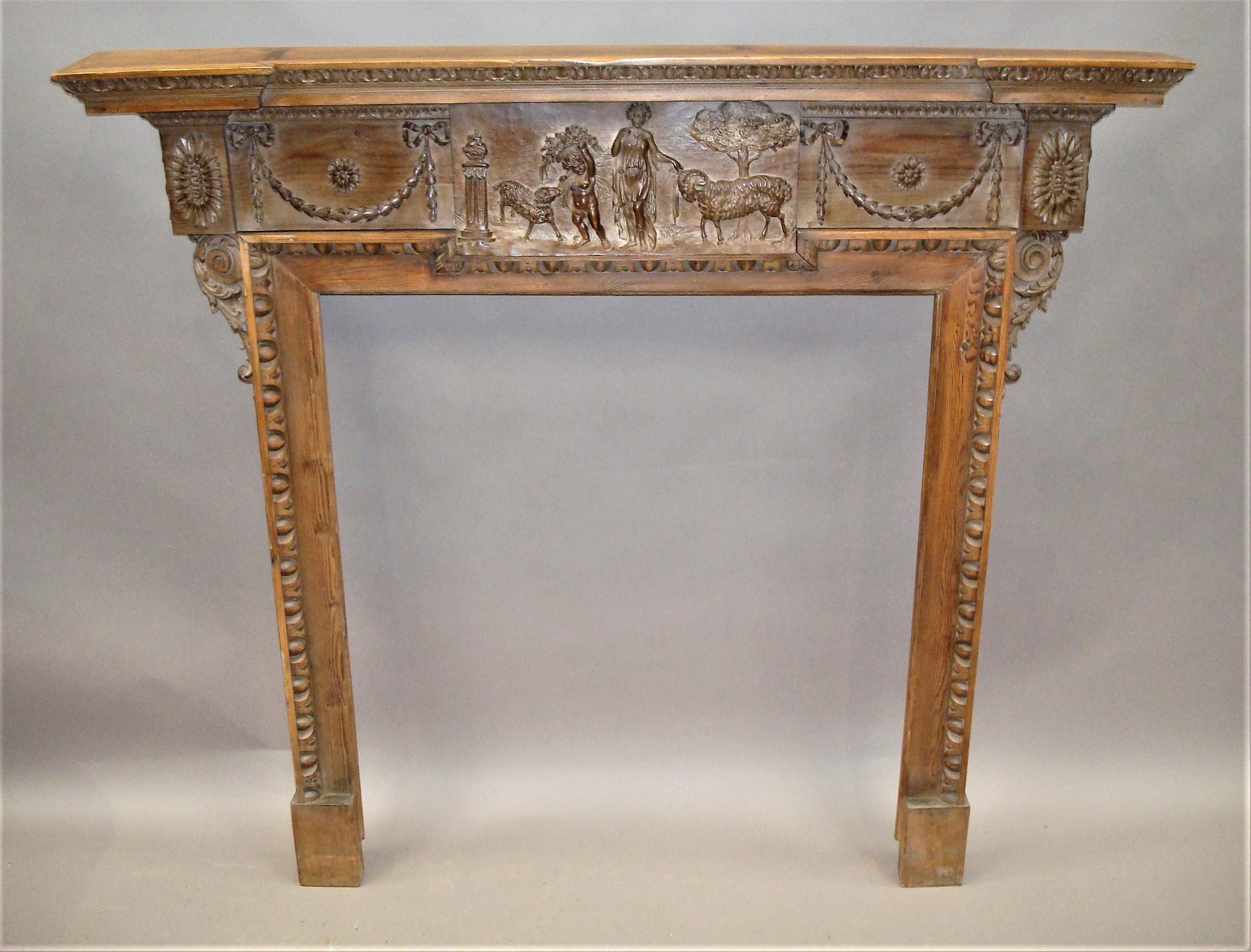 George III Carved Pine Chimney Piece / Fire Surround In Good Condition In Moreton-in-Marsh, Gloucestershire