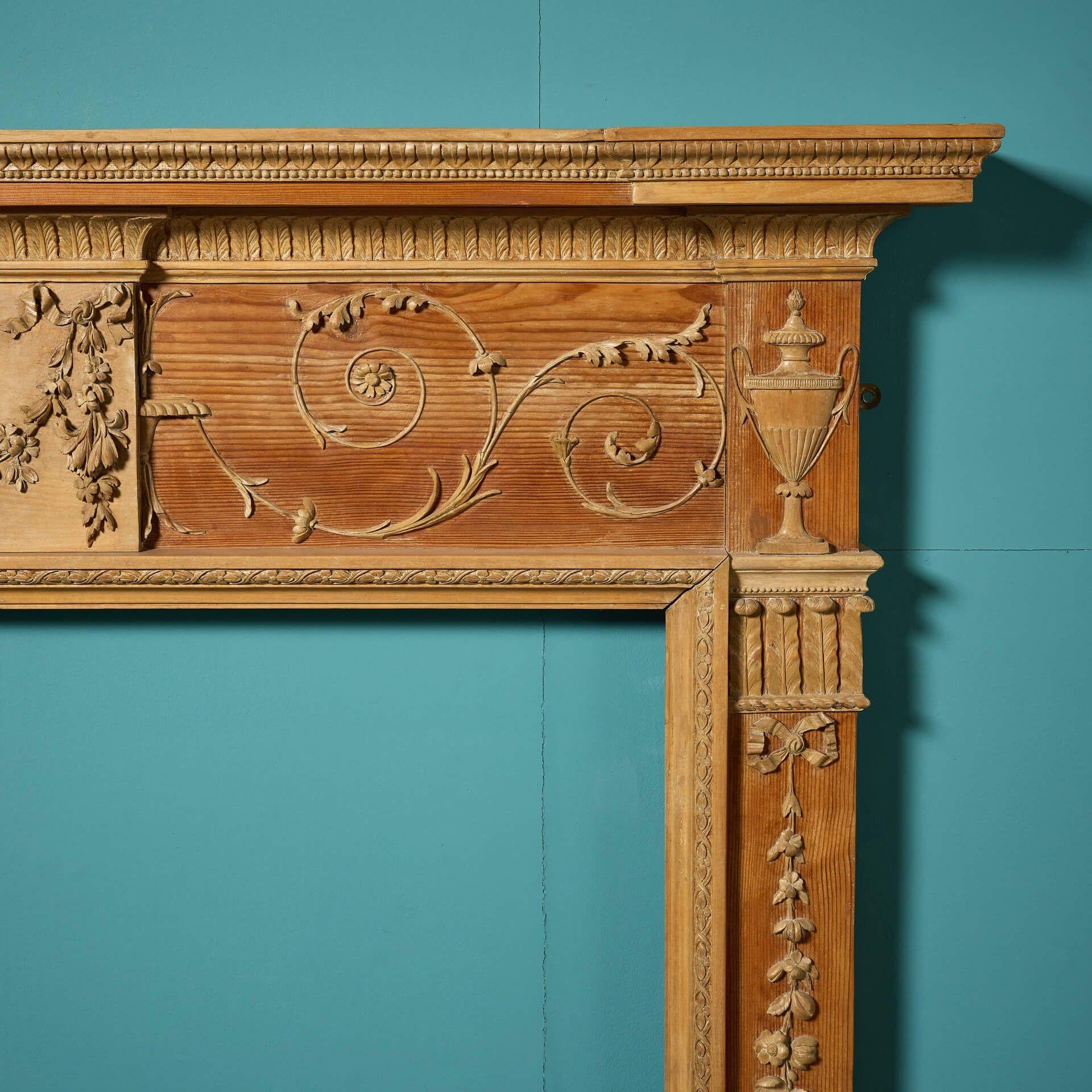 English George III Carved Pine Fire Surround in the Adam Style For Sale