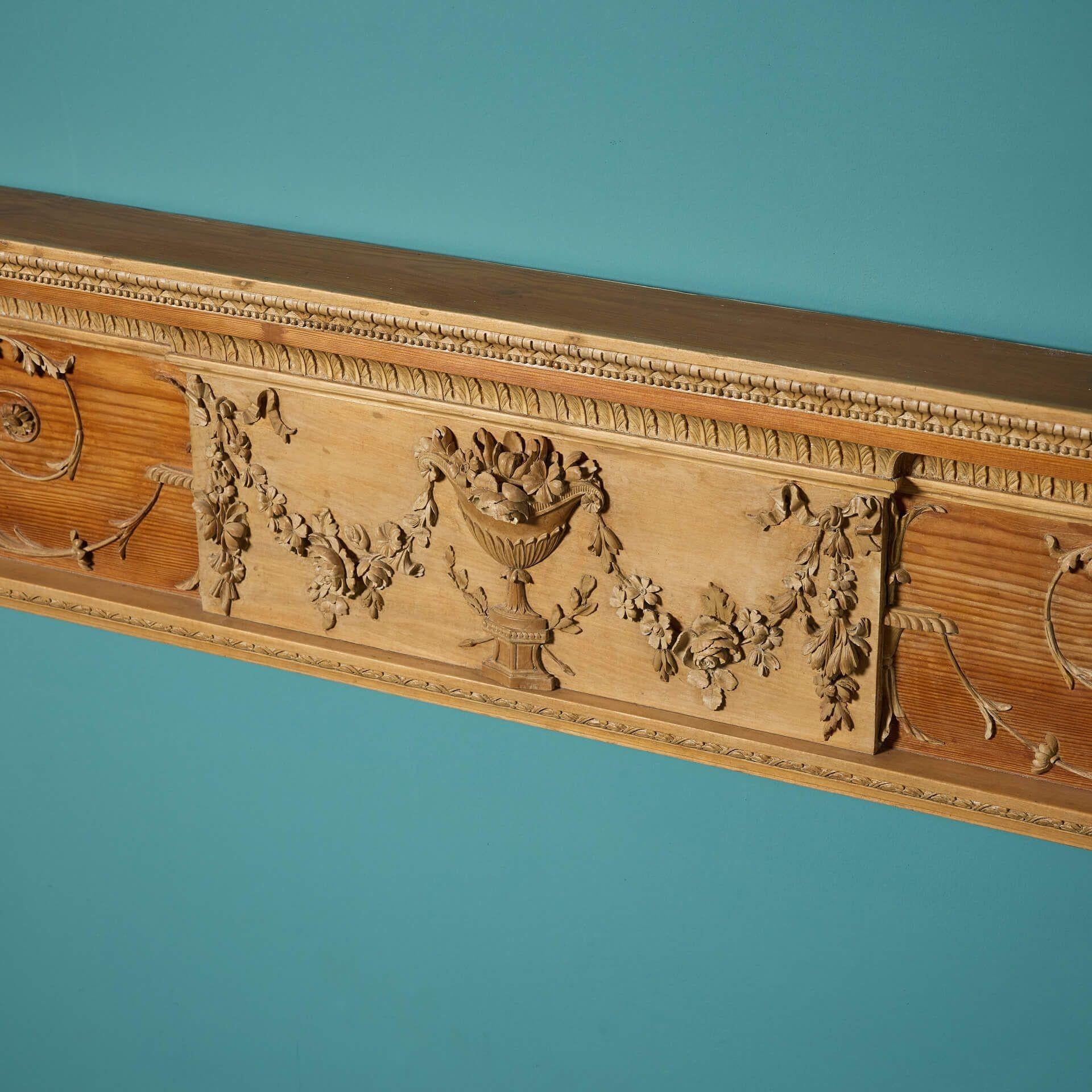 George III Carved Pine Fire Surround in the Adam Style In Fair Condition For Sale In Wormelow, Herefordshire