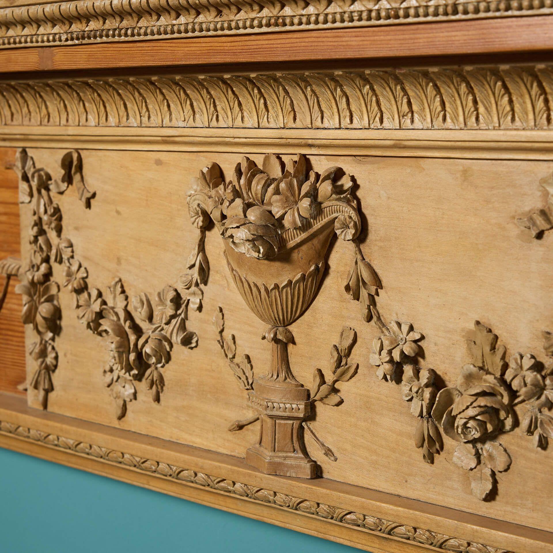 18th Century George III Carved Pine Fire Surround in the Adam Style For Sale