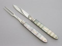 George III Cased Silver & Mother of Pearl Folding Fruit Knife & Fork, circa 1800