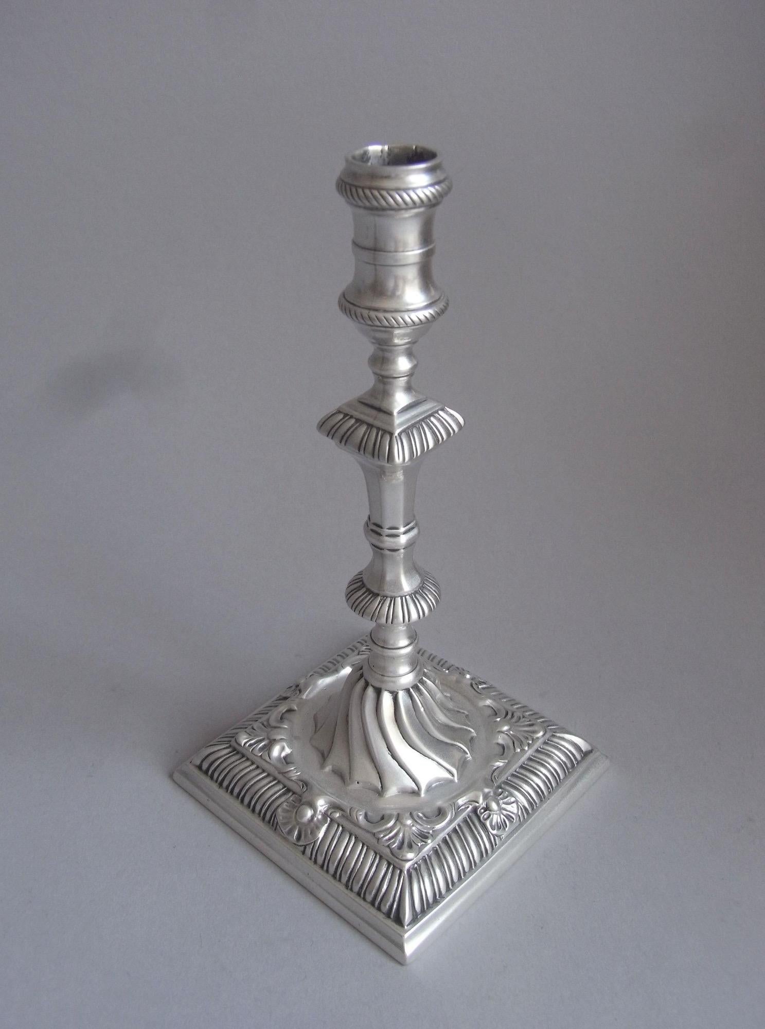 18th Century and Earlier George III Cast Taperstick Made in London by Ebenezer Coker, 1763