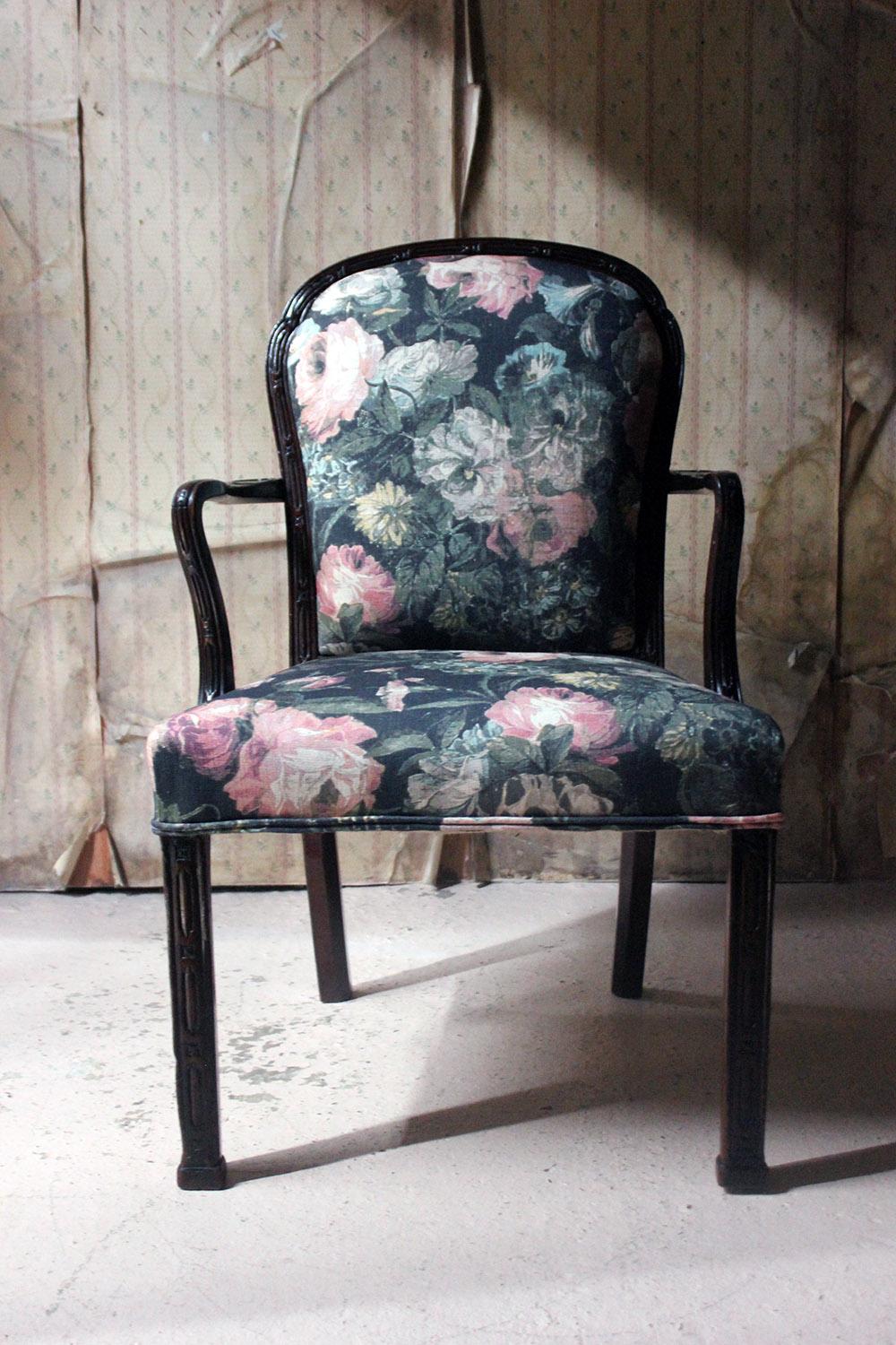 George III Chinese Chippendale Mahogany & Upholstered Open Armchair, circa 1780 For Sale 3