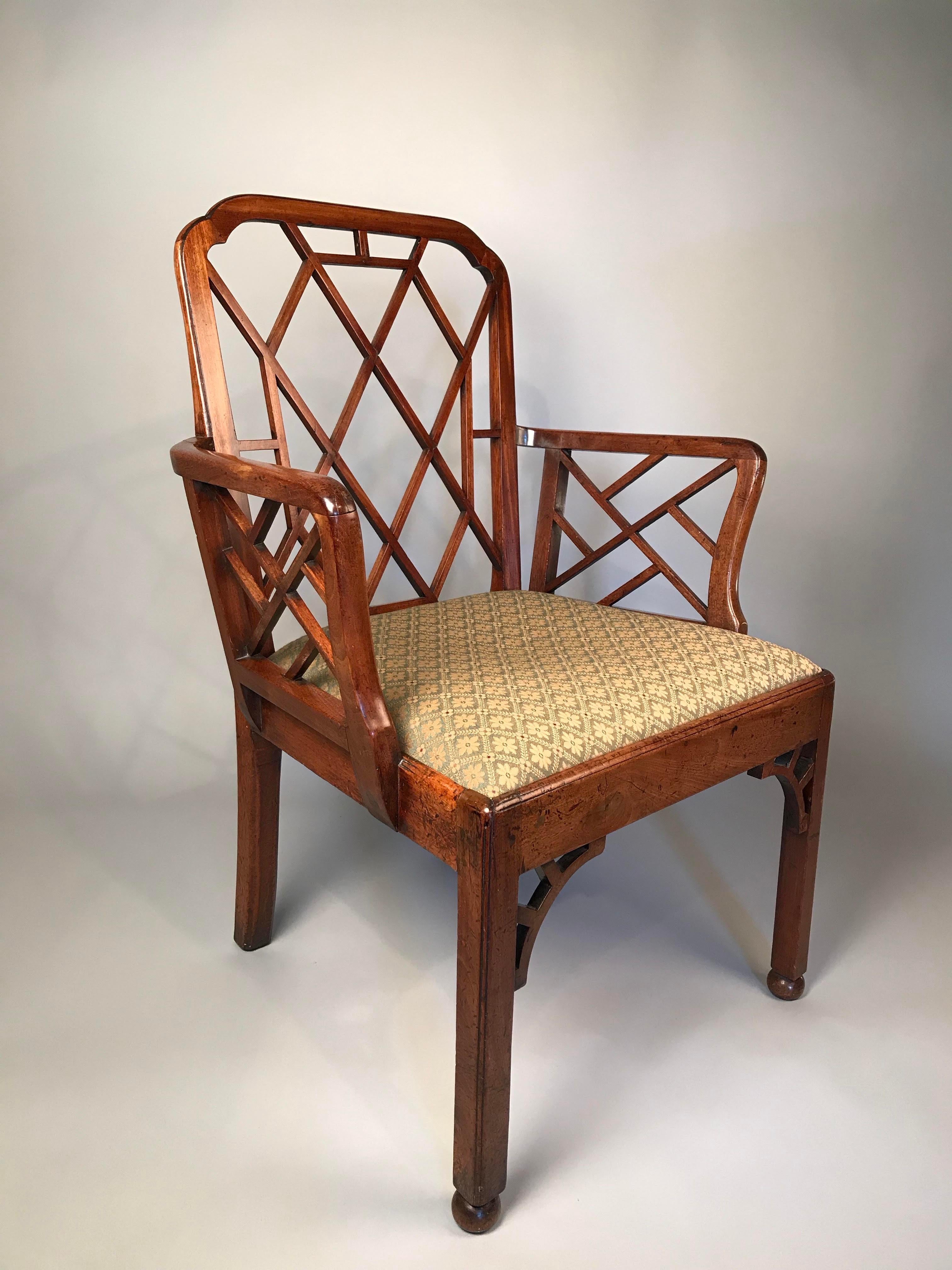 European George III Chinese Chippendale Period Cockpen Armchair