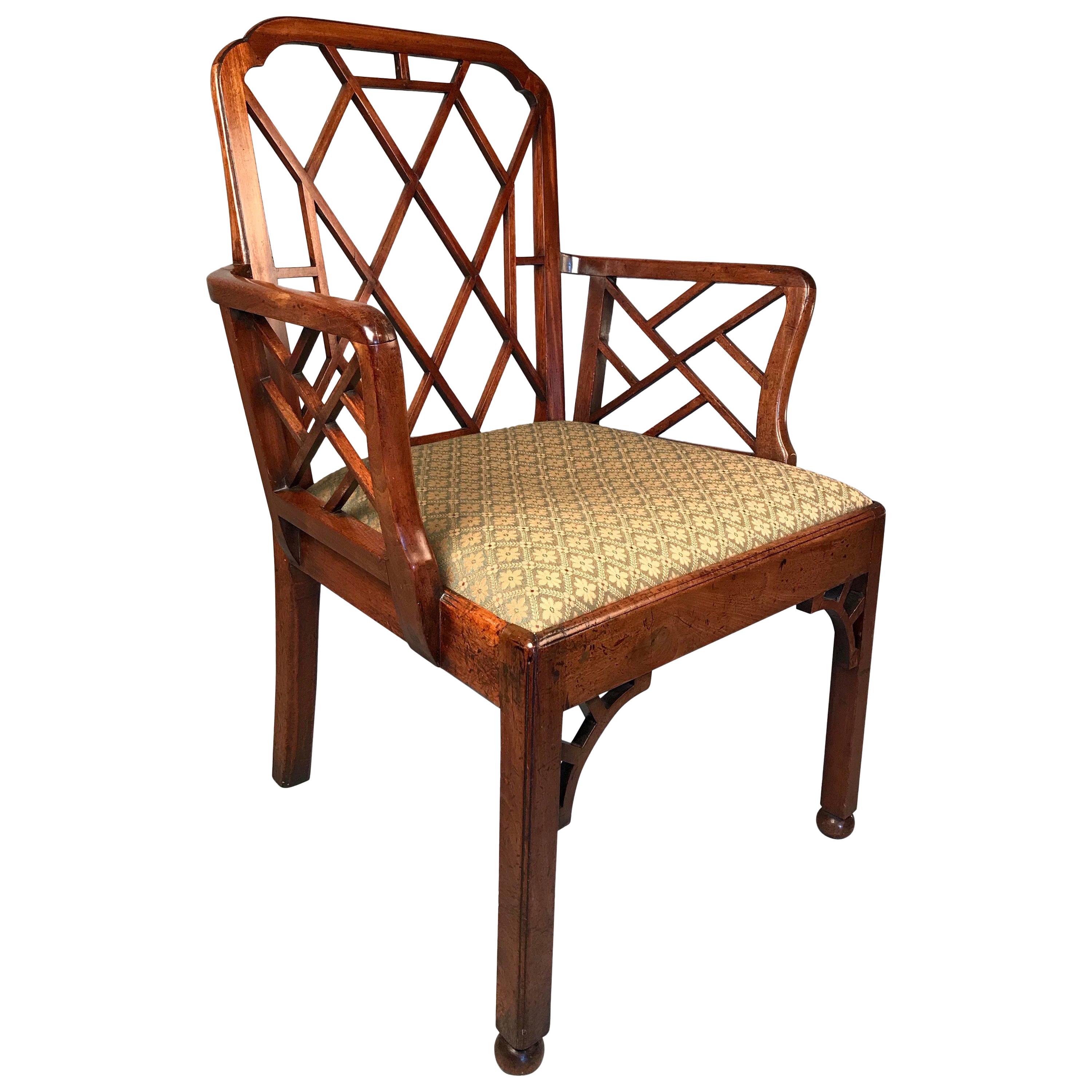 George III Chinese Chippendale Period Cockpen Armchair
