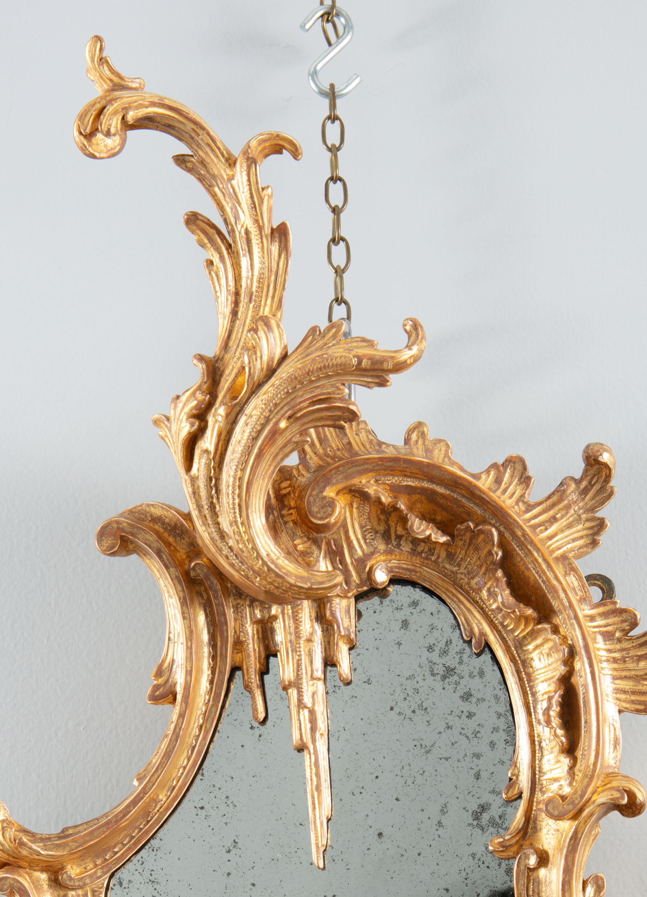 Mid-18th Century George III Chinese Chippendale Rococo Giltwood Girandole Mirror For Sale