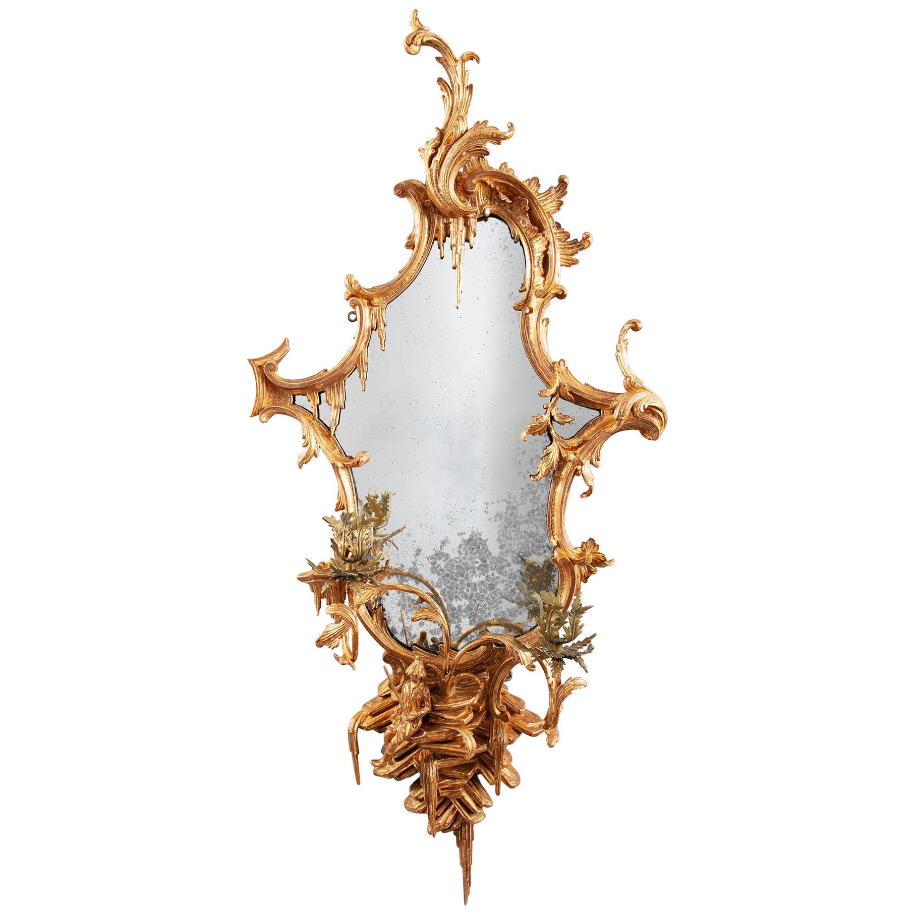 Chinesischer Chippendale-Rokoko-Spiegel aus vergoldetem Holz, George III.-Stil im Angebot