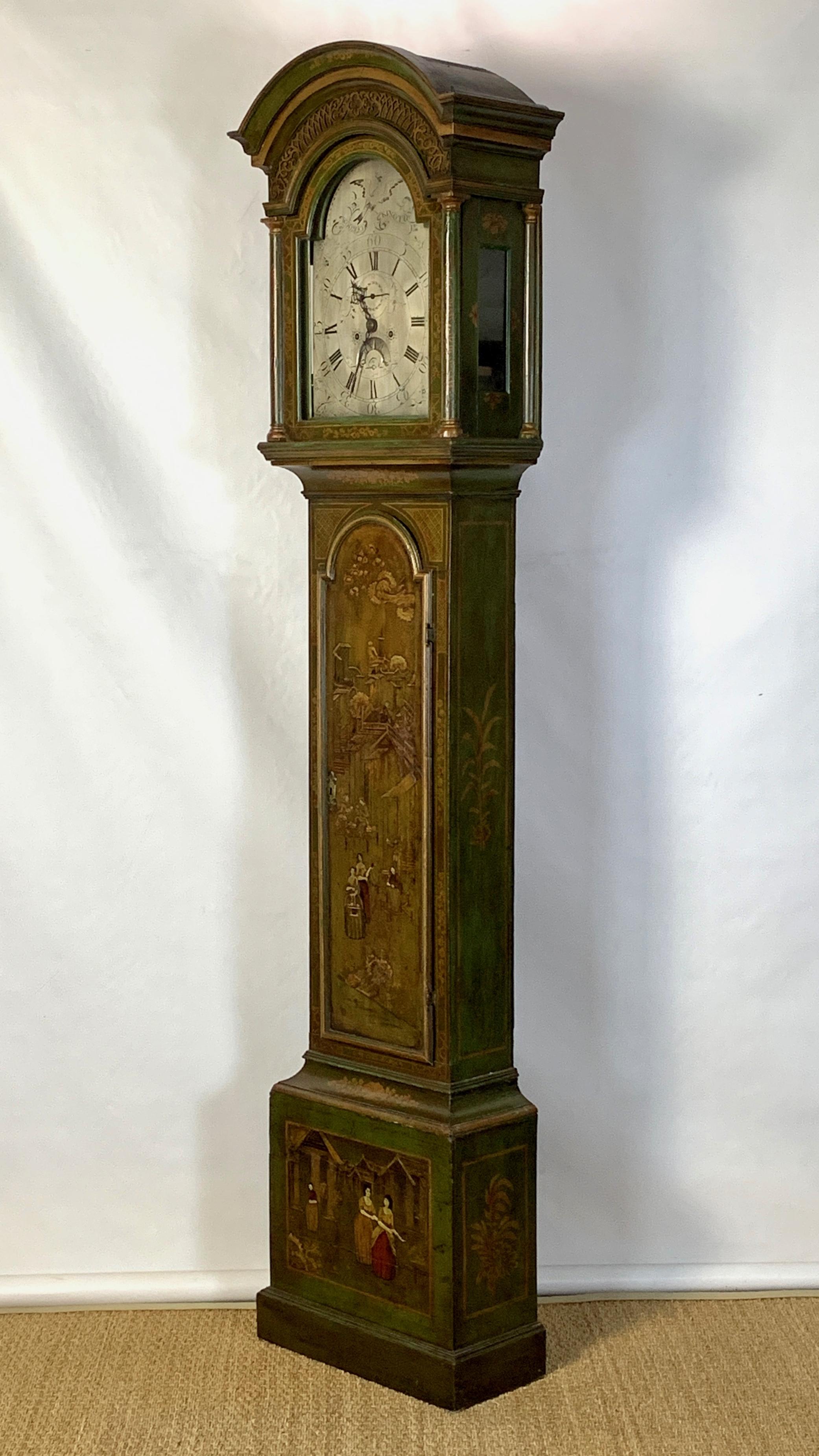 English George III Chinoiserie Decorated Long Case Clock