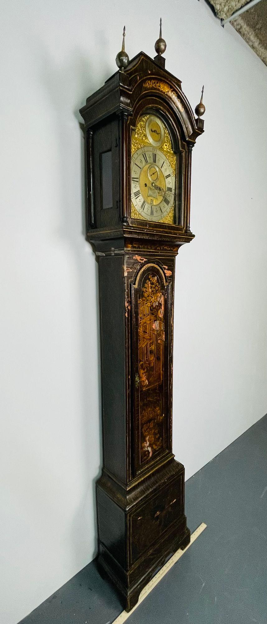 English George III Chinoiserie Tall Case Clock, Faux Bois, 18th Century, Tall Case