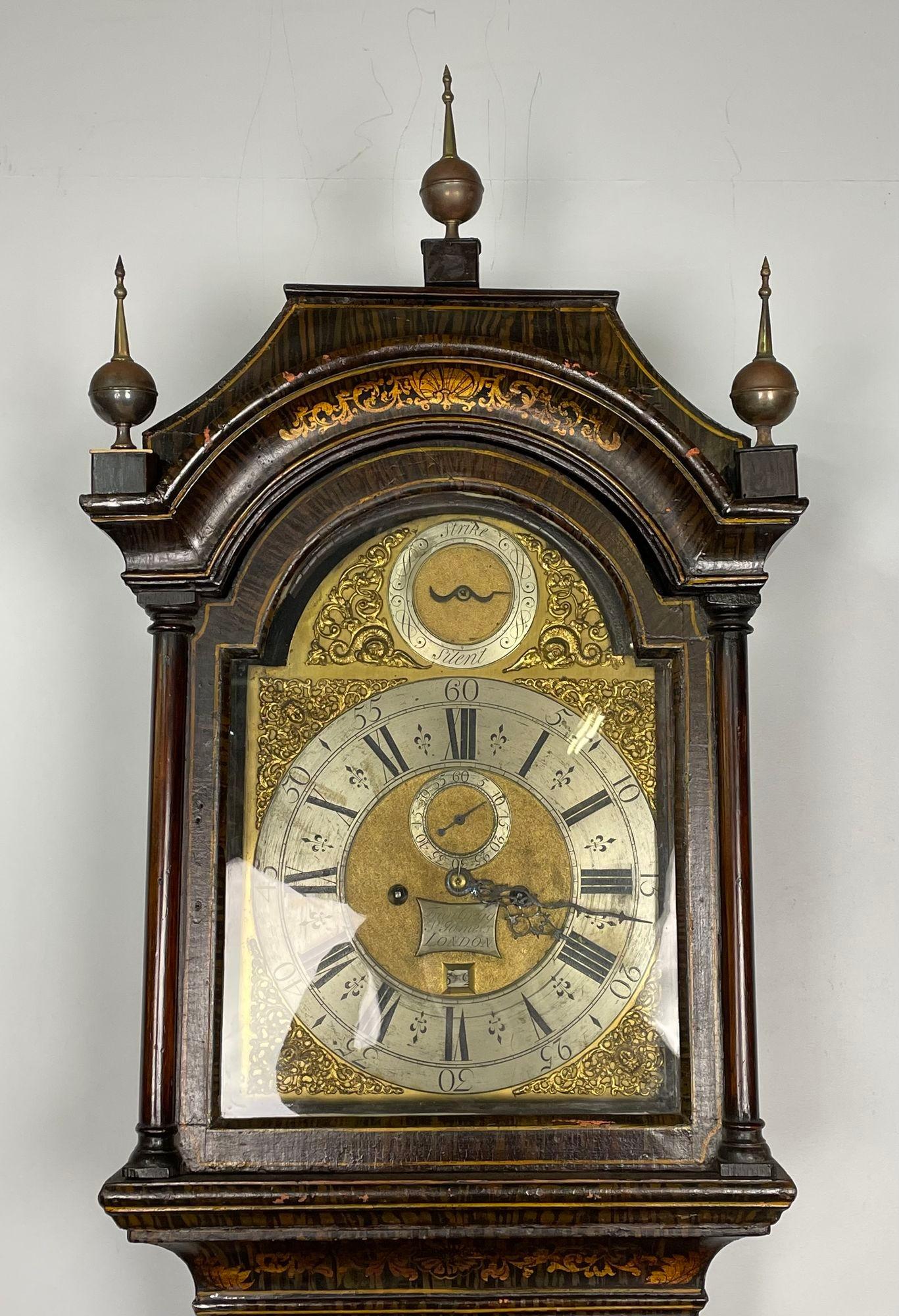 George III Chinoiserie Tall Case Clock, Faux Bois, 18th Century, Tall Case In Fair Condition In Stamford, CT