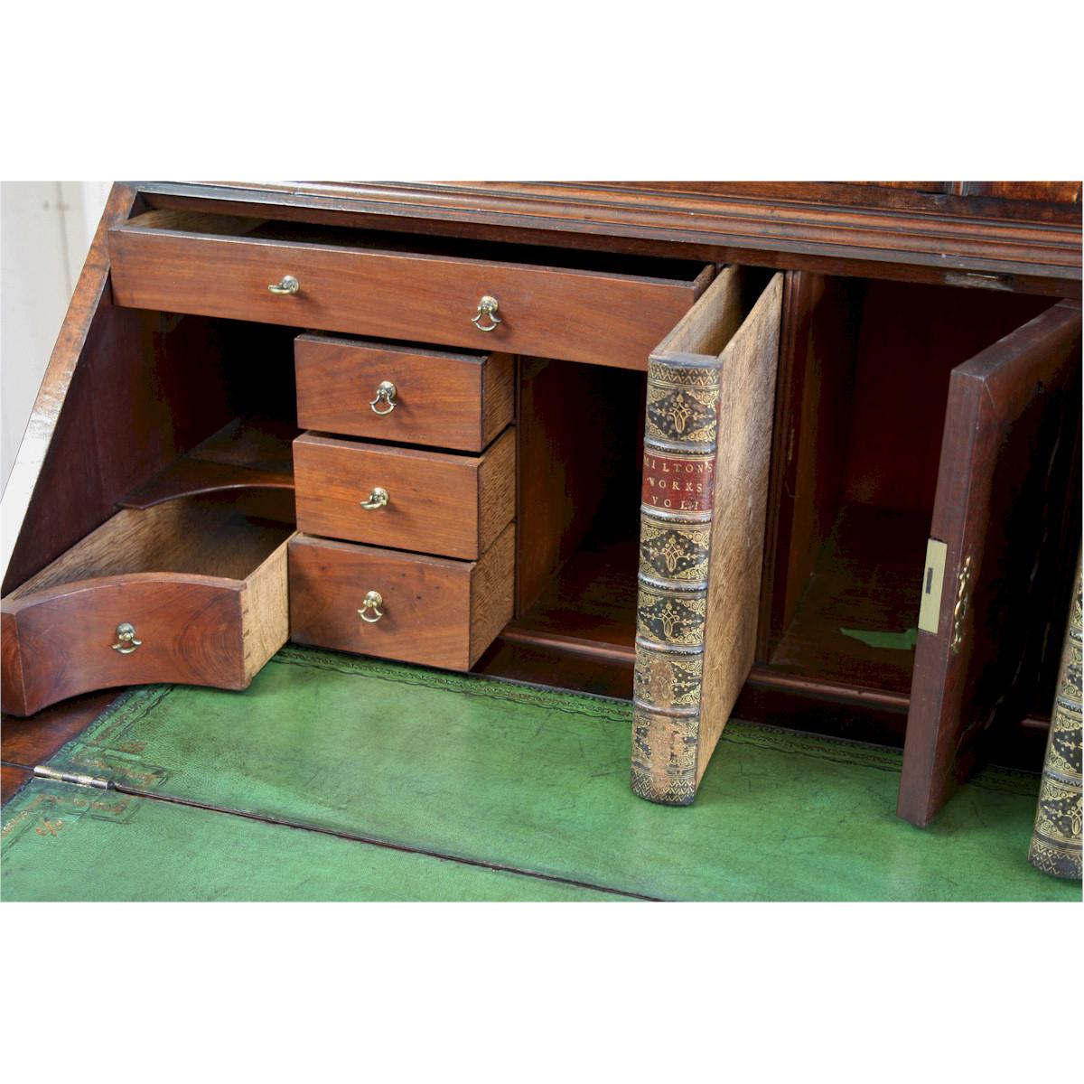 Hand-Crafted George III Chippendale Mahogany Bureau Cabinet with Pediment For Sale