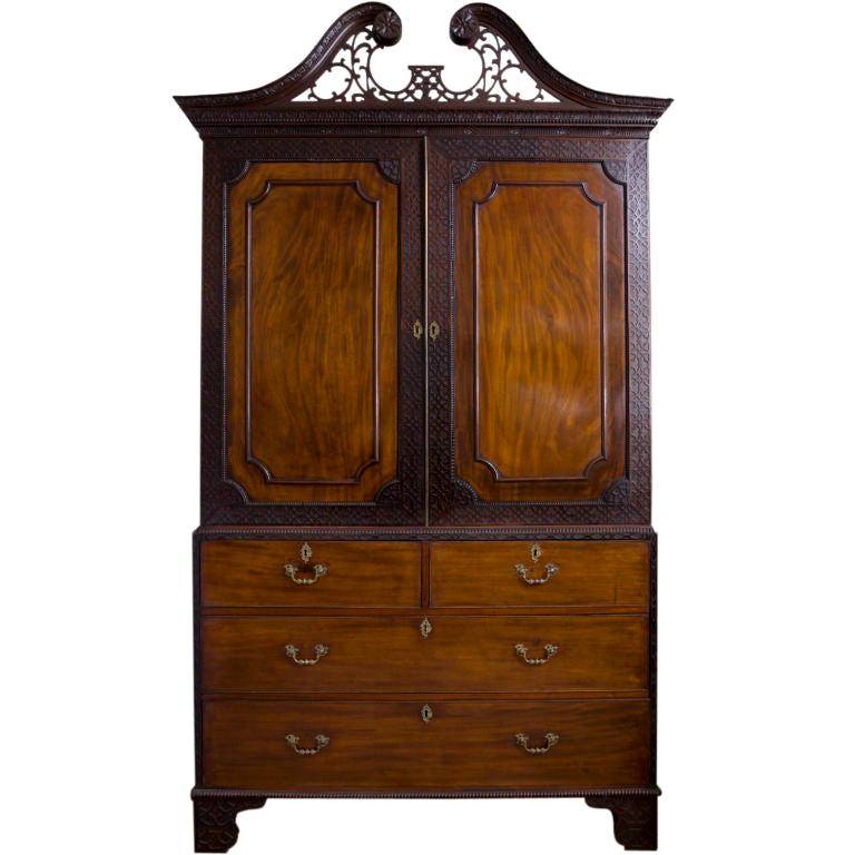 George III Chippendale Mahogany Linen Press For Sale
